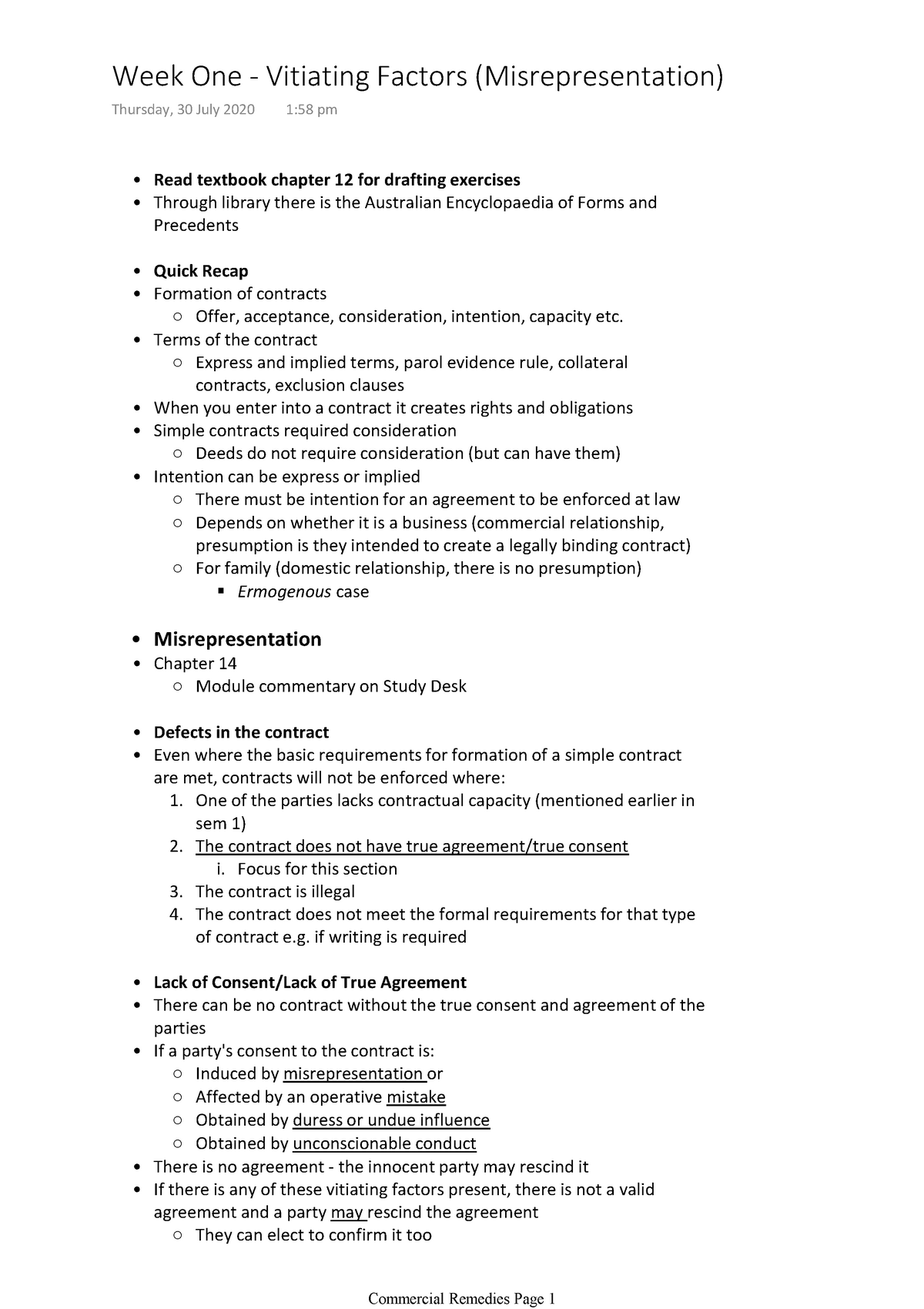 Contract B (Commercial Remedies) Lecture Notes - Warning: TT: Undefined ...