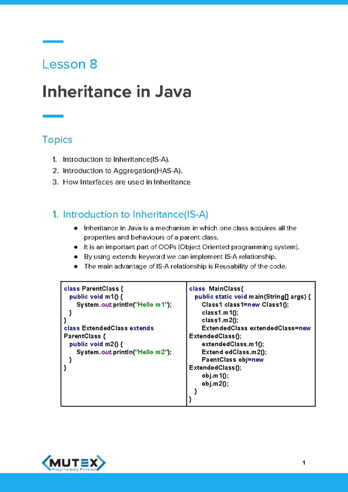 8 Inheritance - Introduction to Inheritance(IS-A). 2. Introduction to ...