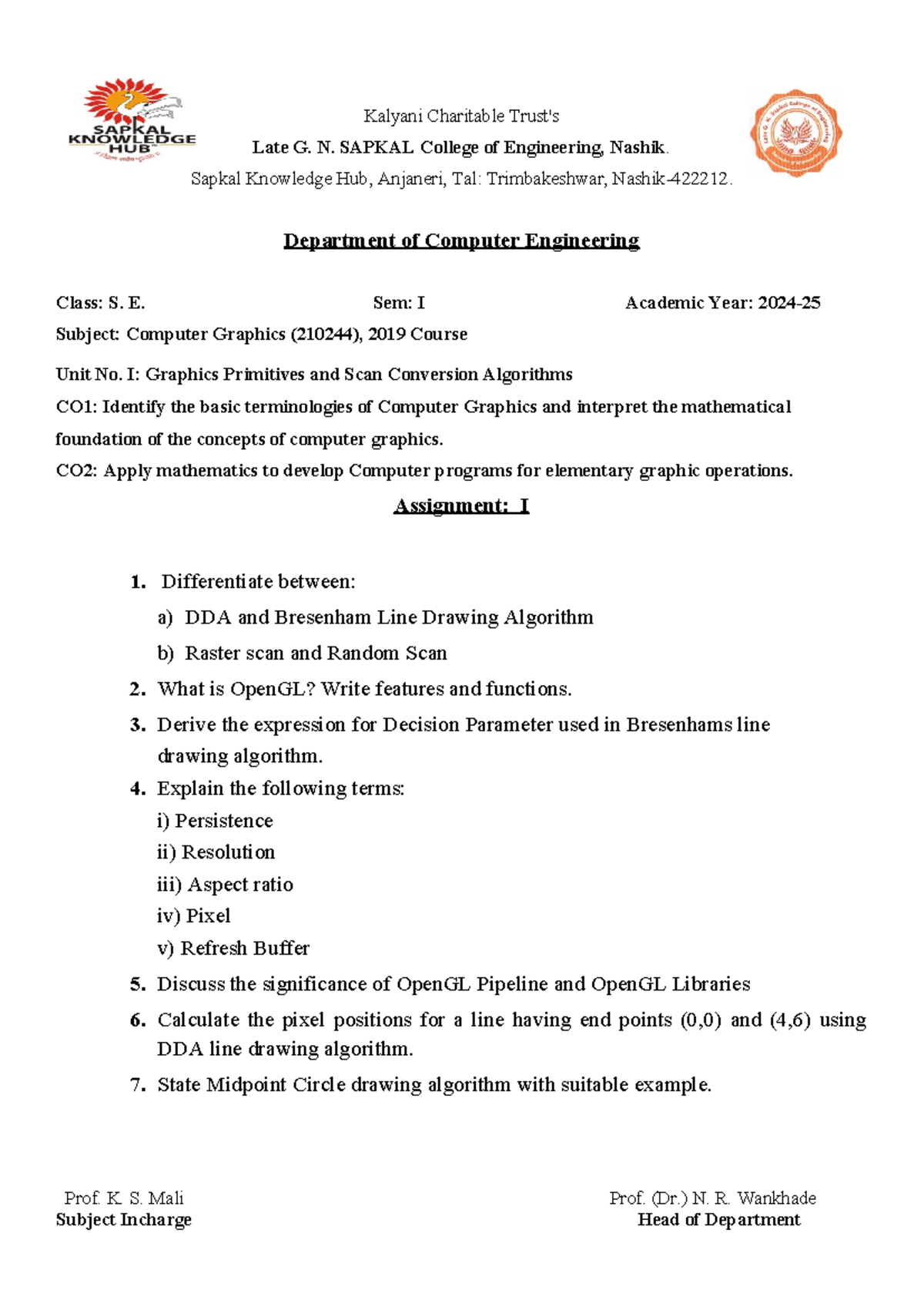 SE CG Assignment no 1 - Kalyani Charitable Trust's Late G. N. SAPKAL ...