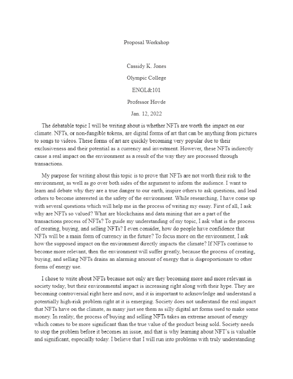 NFT's and environment proposal - Google Docs - ENGL&102 - Studocu