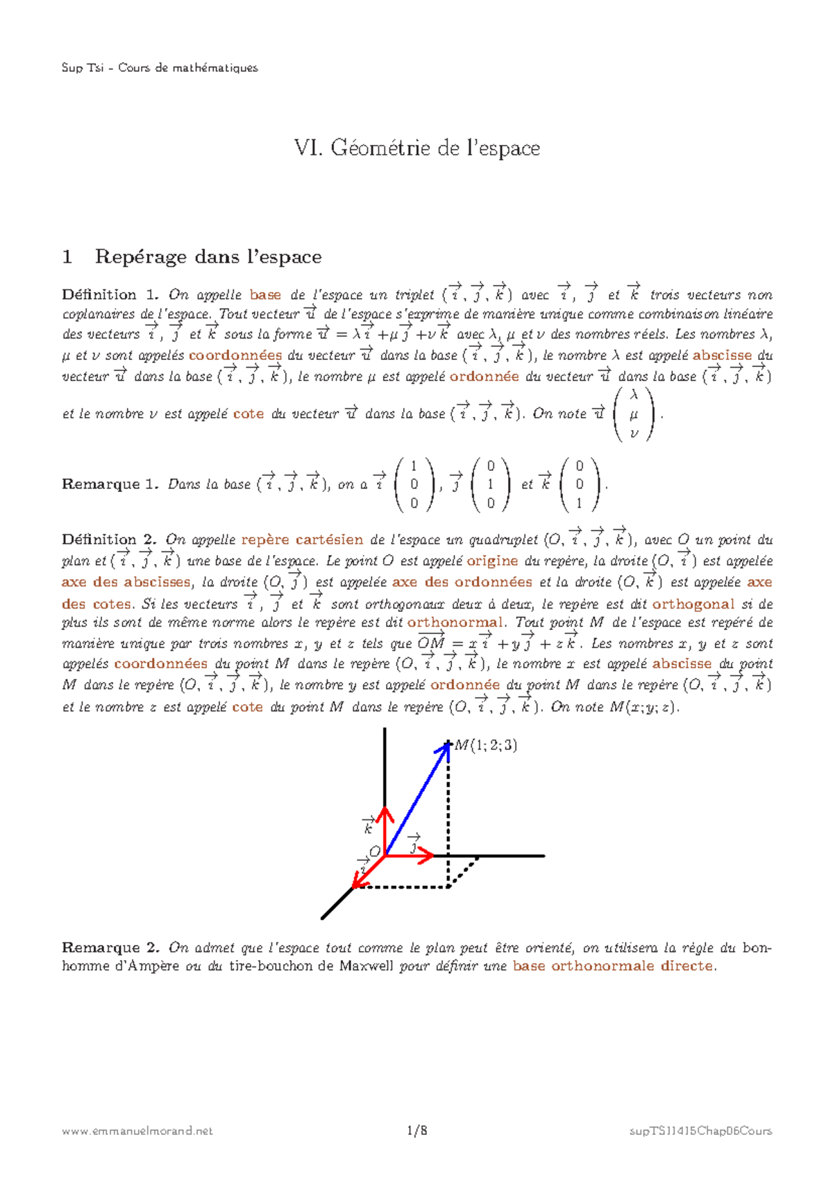 Cours geometrie de l espace - Sup Tsi - Cours de math ́ematiques VI. G ...