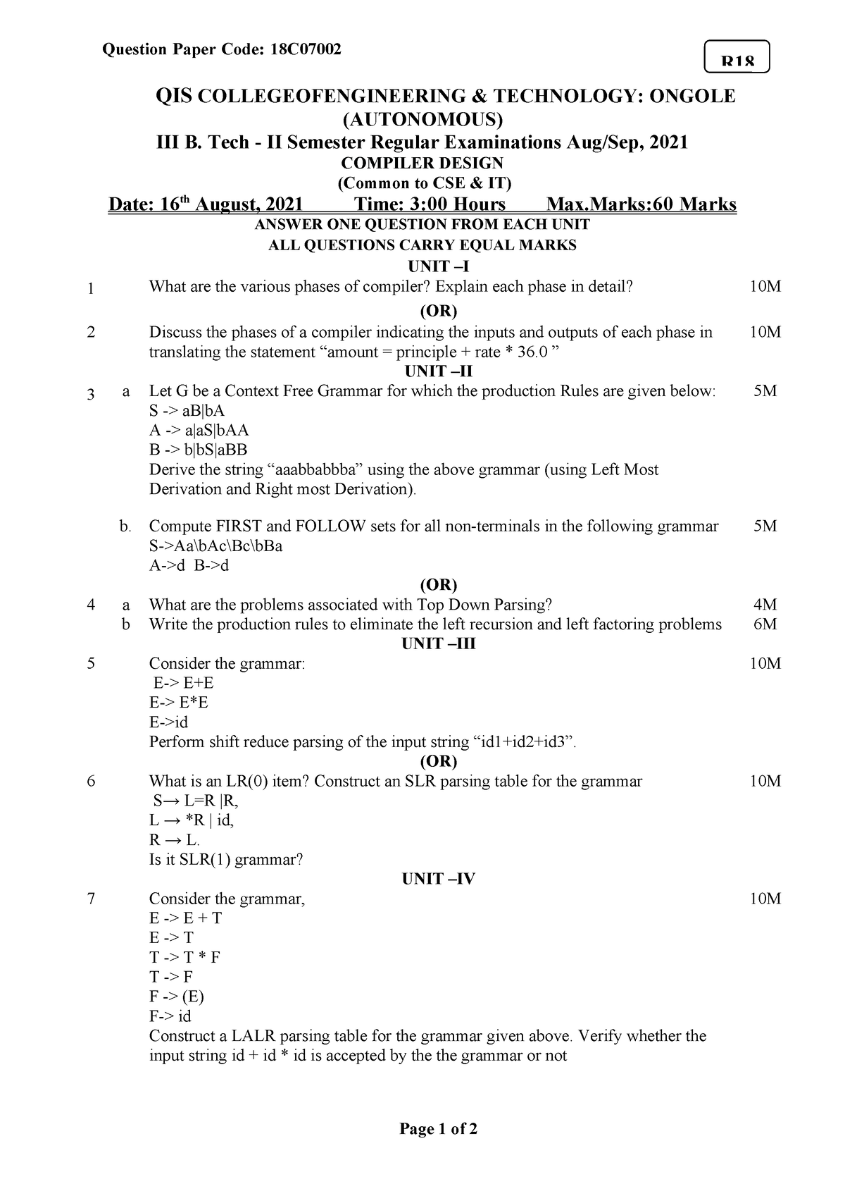 CD@2 - cd lecture notes - Question Paper Code: 18C QIS ...