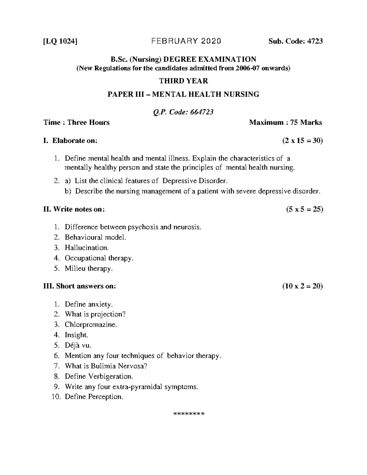 Third year mental health Nursing 2020 [LQ 1024] FEBRU ARY 2 0 2 0