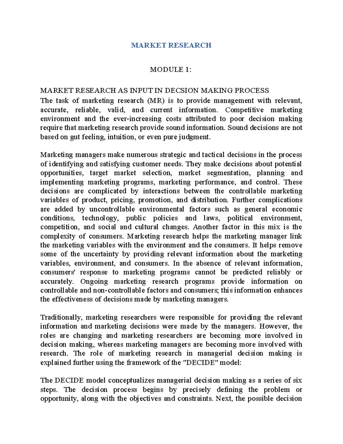 Market Research Module 1 - MARKET RESEARCH MODULE 1: MARKET RESEARCH AS ...