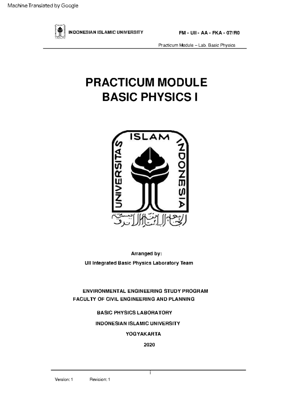 Modul Teknik Lingkungan - FM - UII - AA - FKA - 07/R BASIC PHYSICS I ...