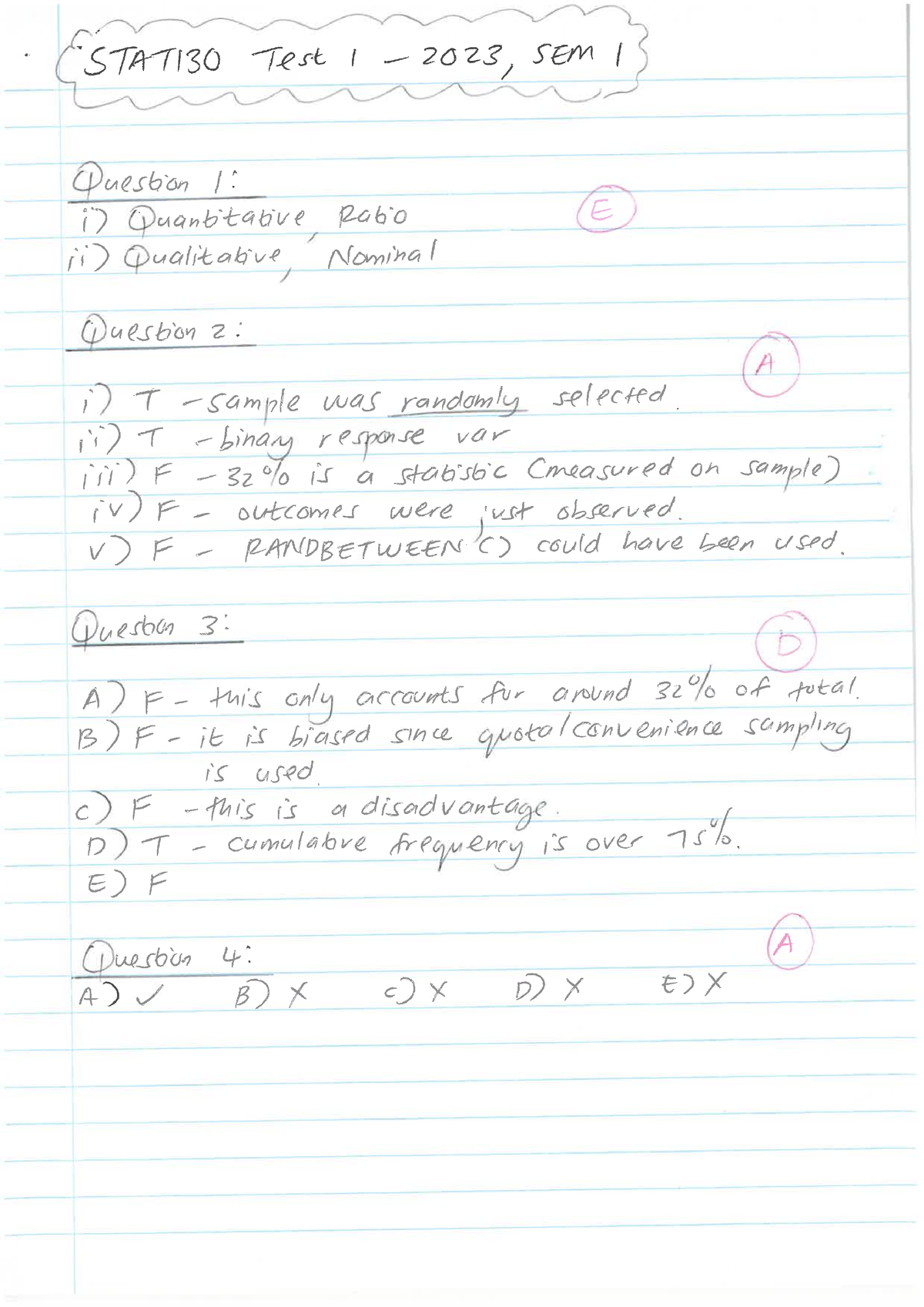 Test 1 Solutions - STAT130 - Studocu