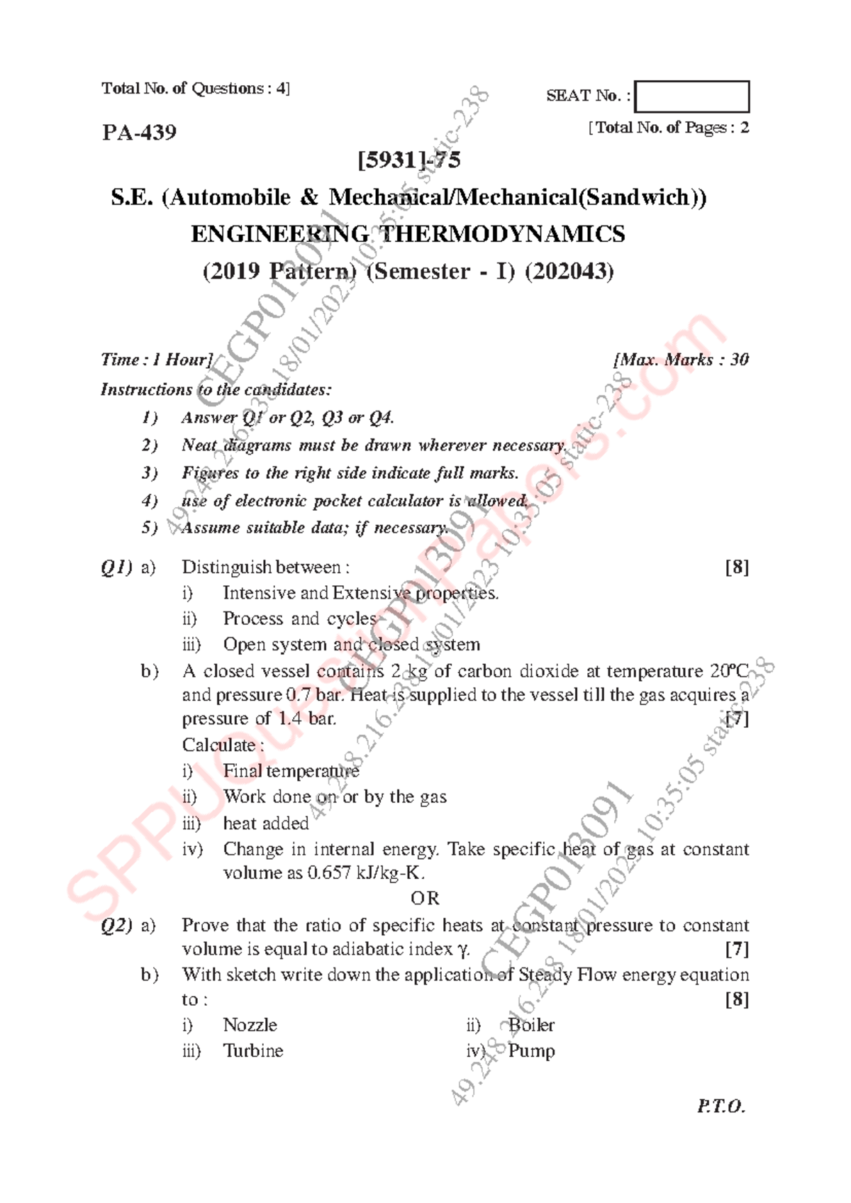 Et insem - Q1) a) Distinguish between : [8] i) Intensive and Extensive ...