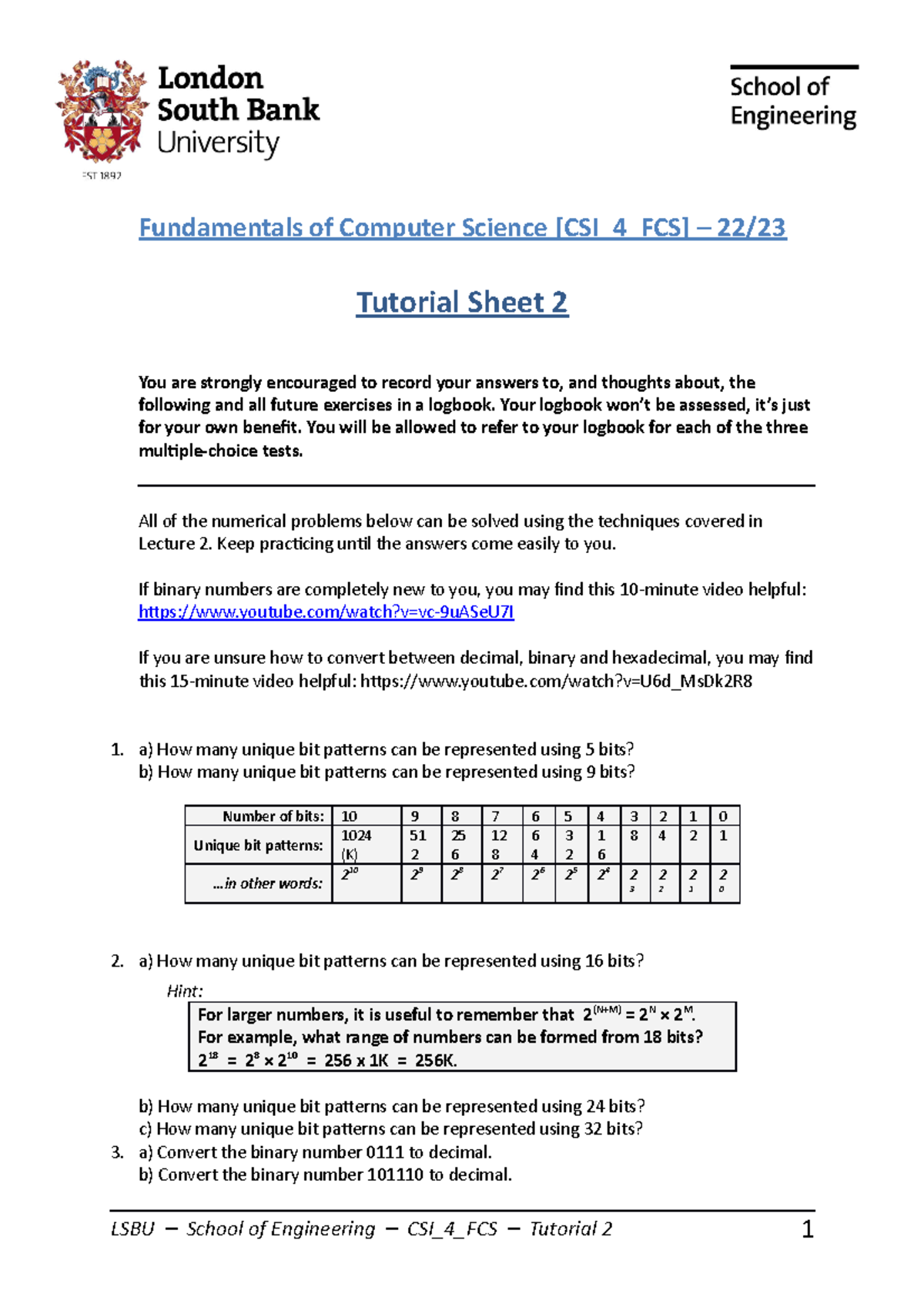 Tutorial 02 2223 - Fundamentals of Computer Science [CSI_4_FCS] – 22 ...