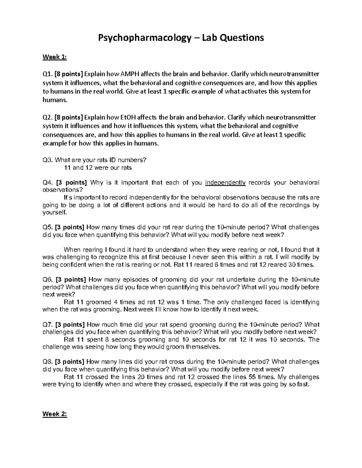Psychopharmacology Lab Questions [8 points] Explain how AMPH