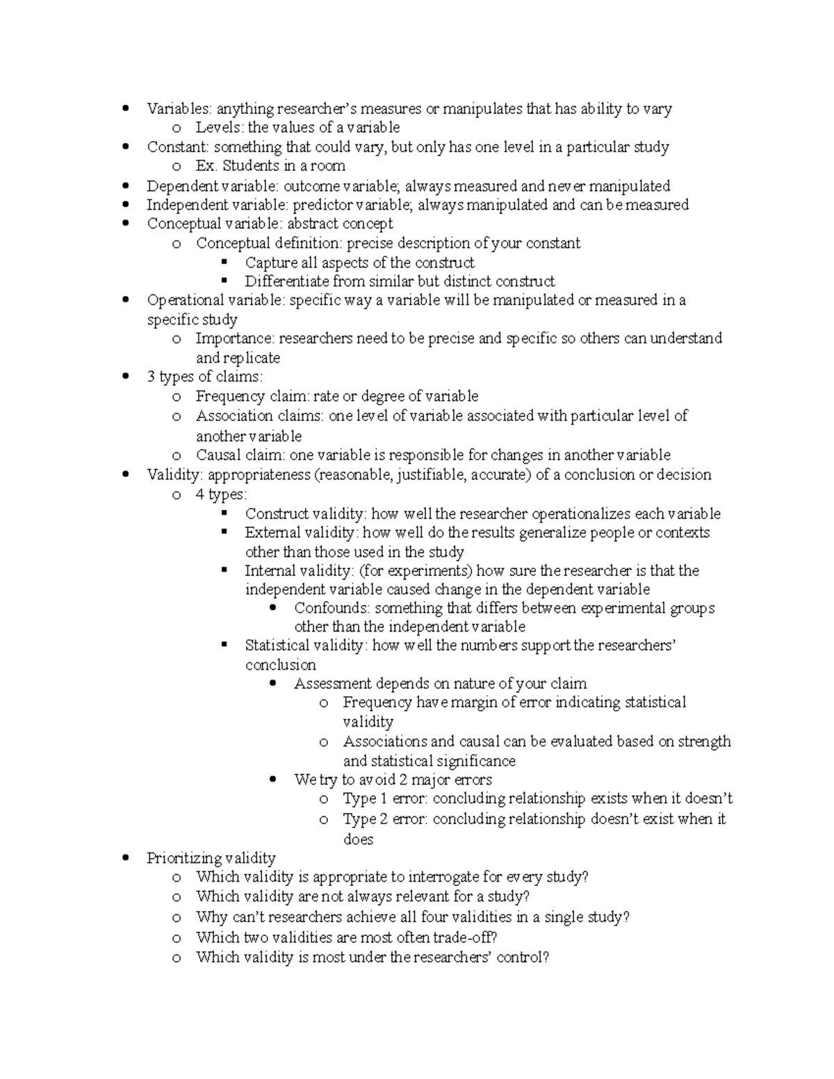 Defining variables, 3 claims, and 4 validities - Variables: anything ...