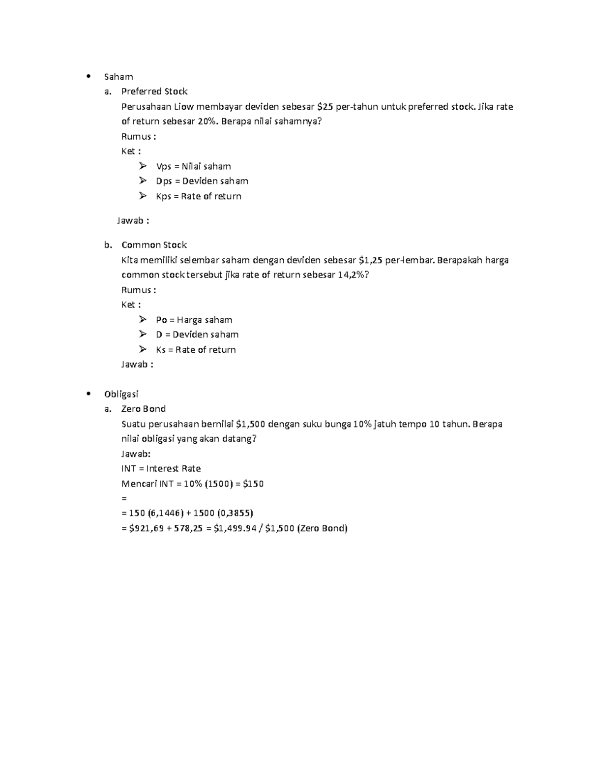Tugas 1 Saham Obligasi - Saham A. Preferred Stock Perusahaan Liow ...