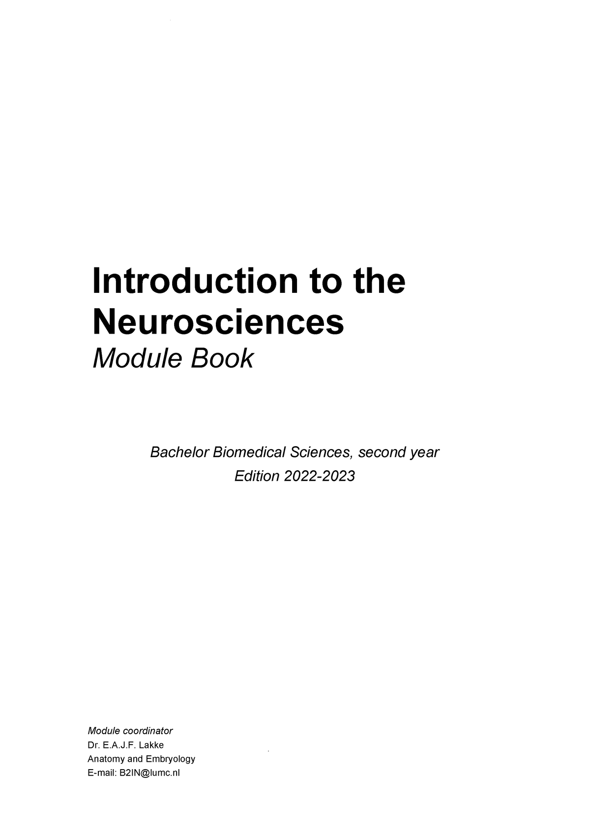 Introduction To The Neurosciences Blokboek - Introduction To The ...