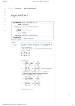 Algebra Lineal 1 - Modalidad De Exámenes Semana 1 - 7/1/23, 17:50 ...