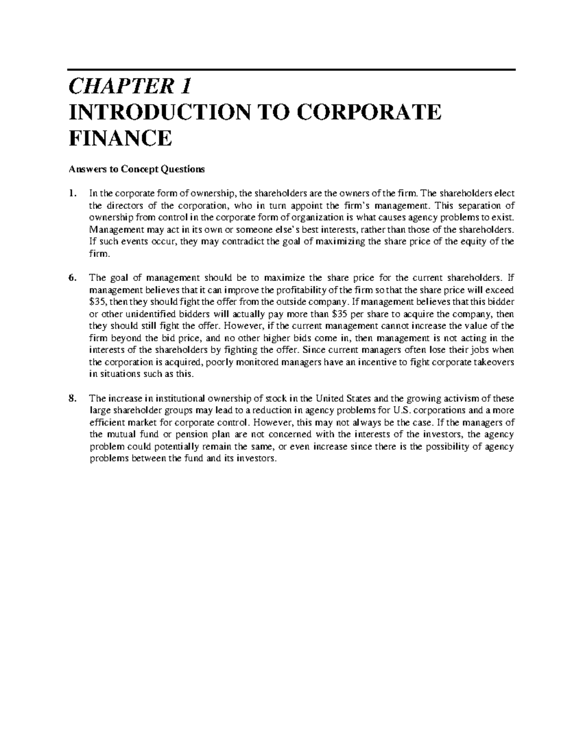 Chapter 1&2 Solutions - CHAPTER 1 INTRODUCTION TO CORPORATE FINANCE ...