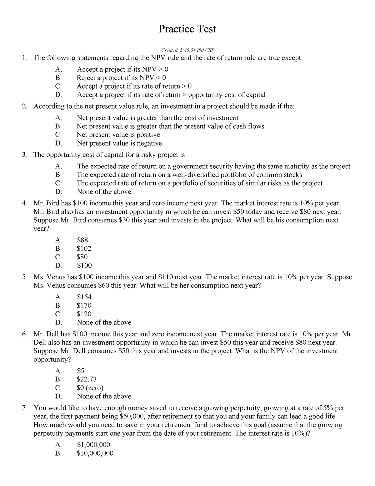 Practice Test Sample Questions And Answers Practice Test Created 5 