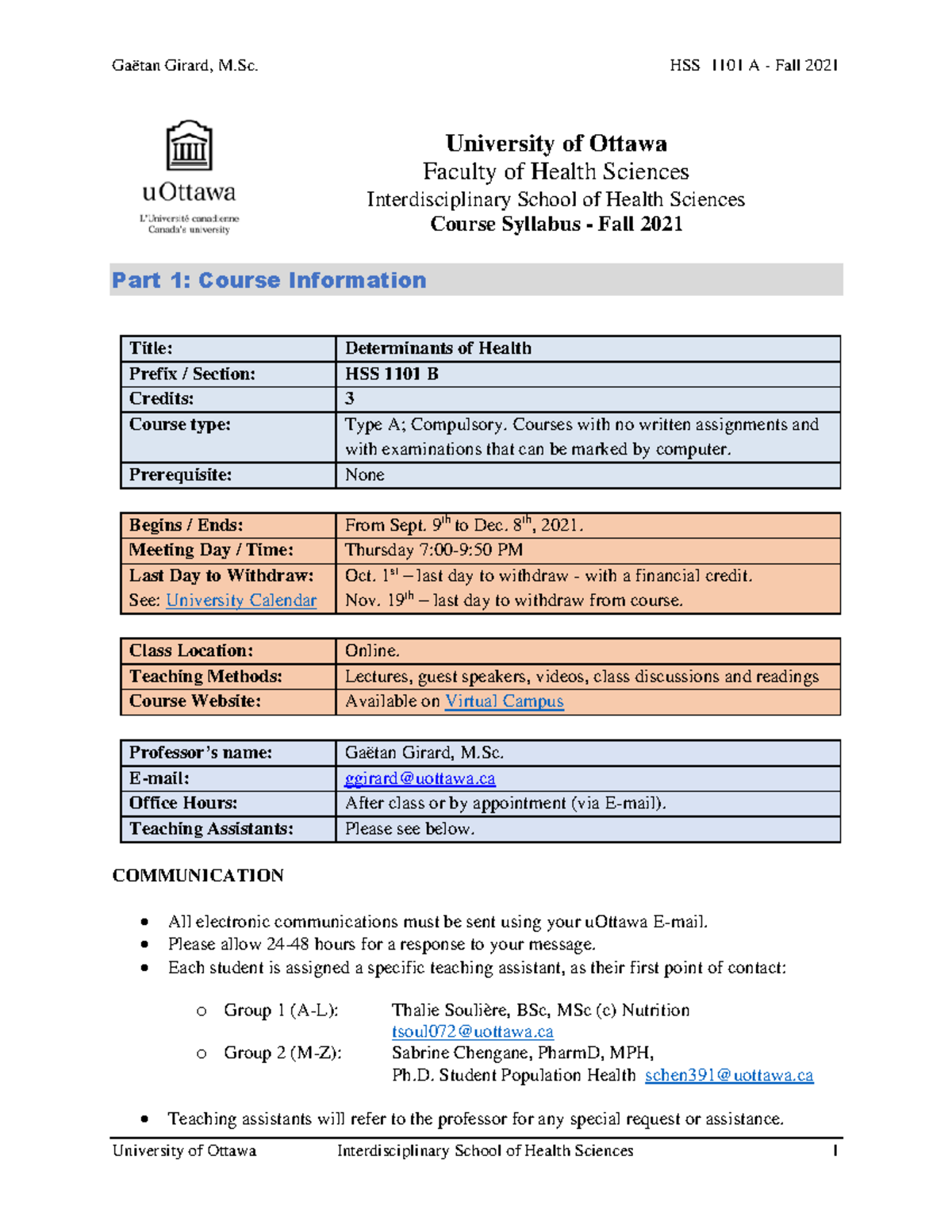 HSS 1101 Girard Fall Syllabus 2021 HSS1101 uOttawa Studocu