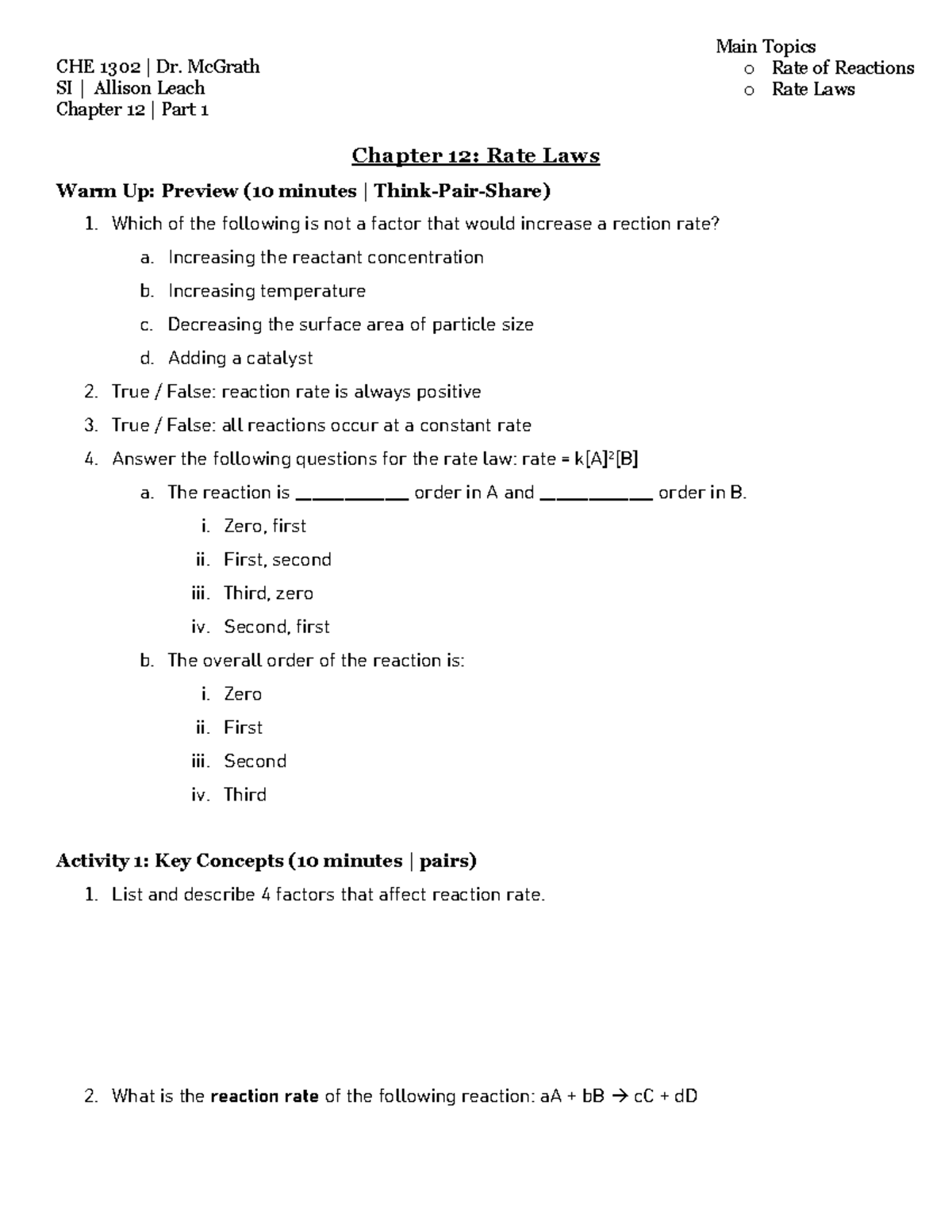 Chapter+12+Part+1 - Courses work and studying for exams - CHE 1302 | Dr ...