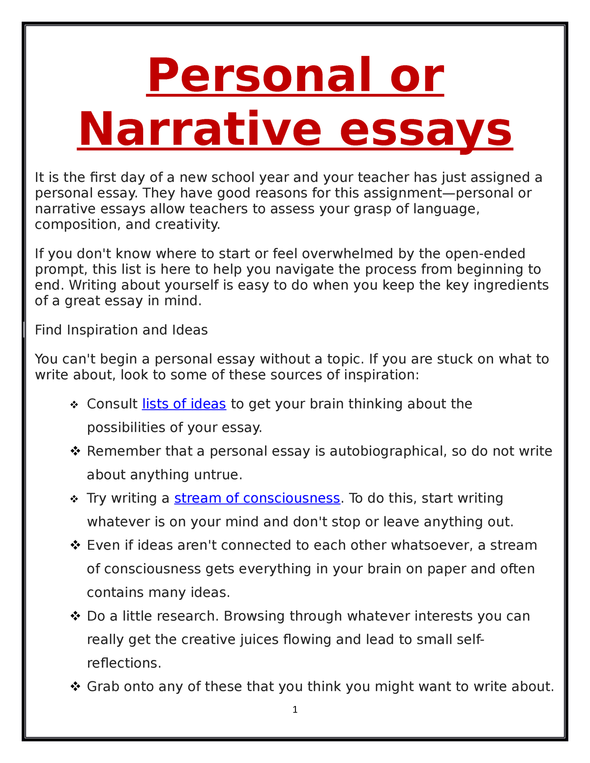 personal narrative essays for high school students