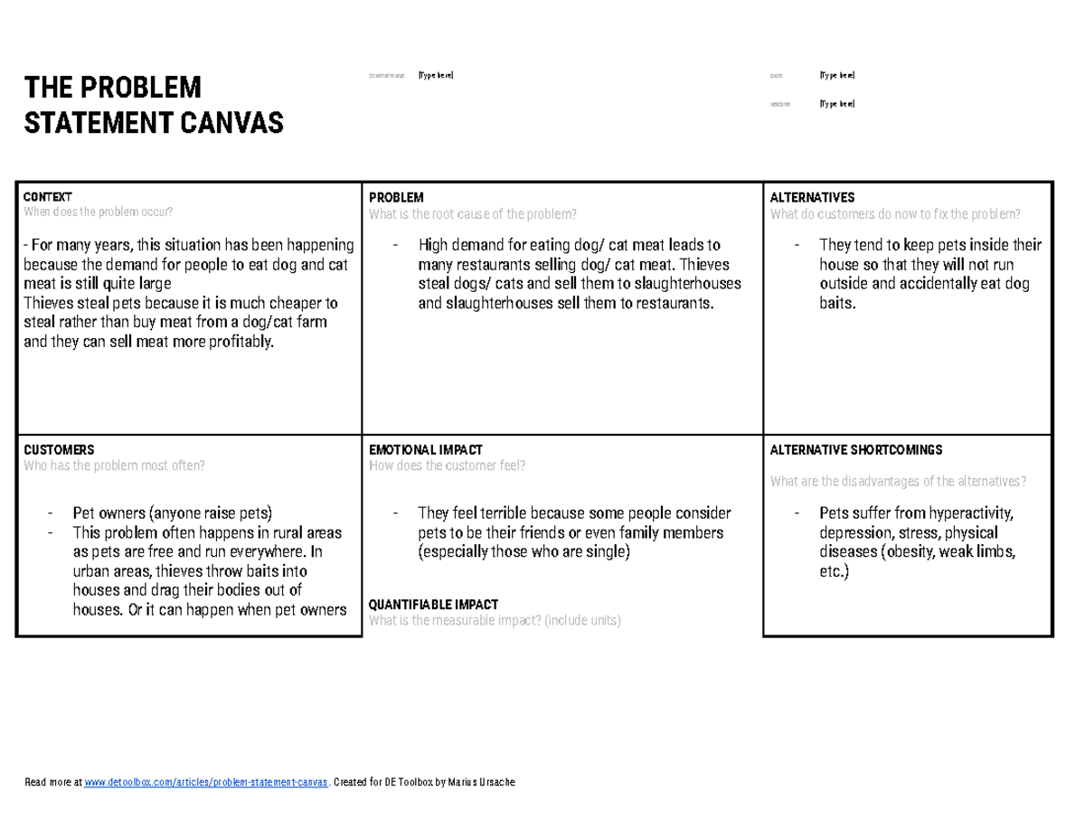 Problem statement - THE PROBLEM STATEMENT CANVAS STARTUP NAME [Type ...