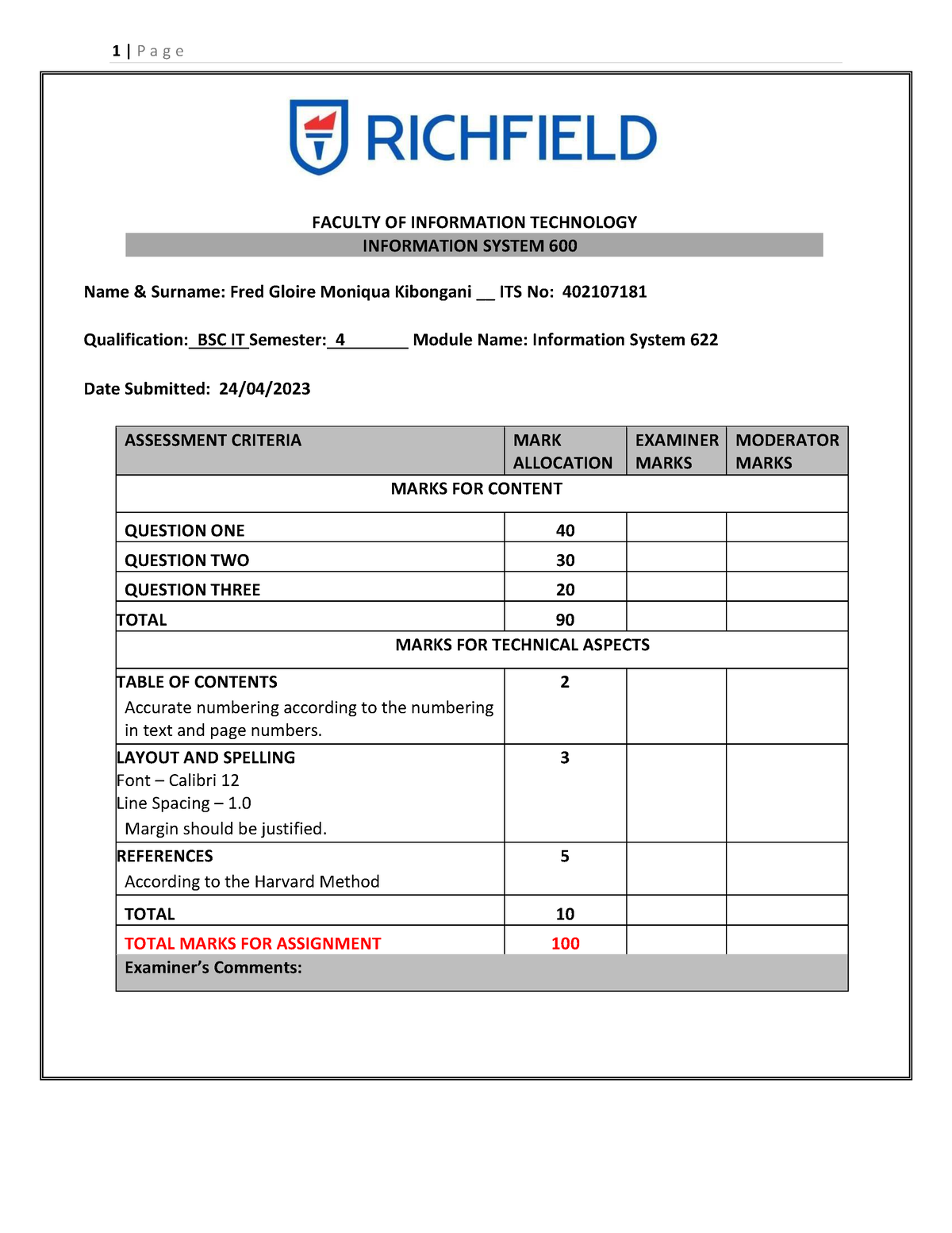 402107181 IS 622 assignment 2 - FACULTY OF INFORMATION TECHNOLOGY ...