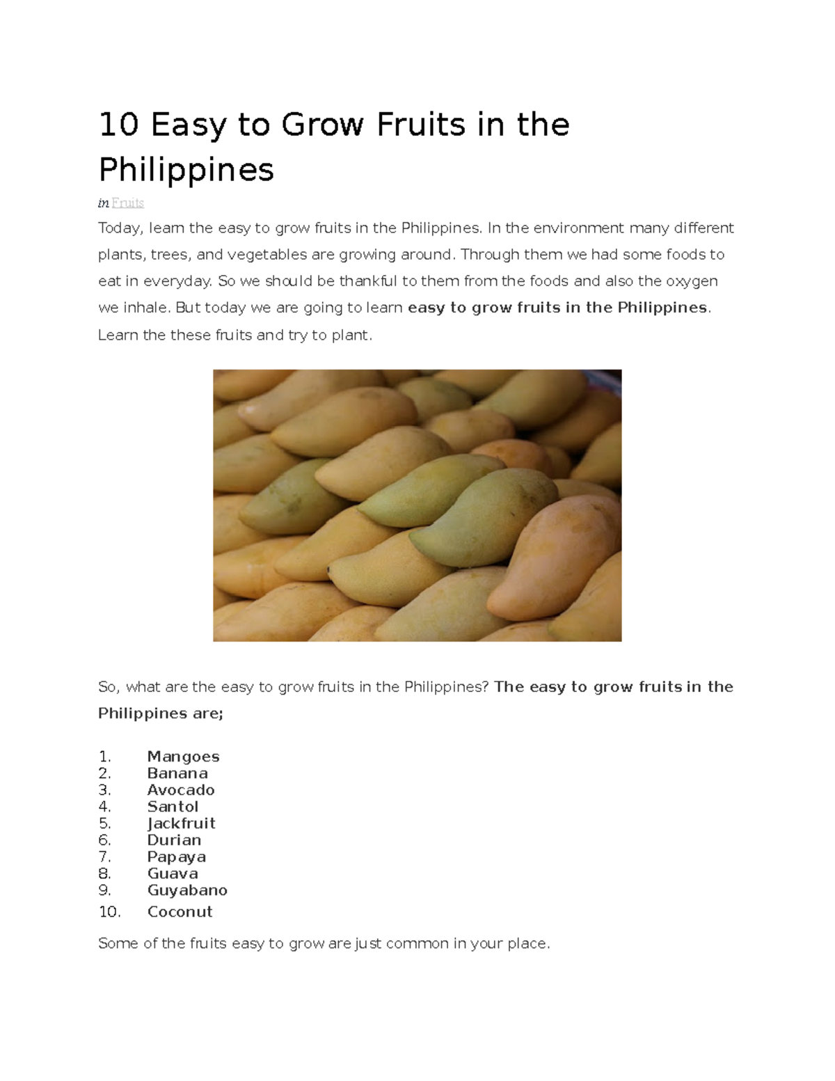 Easy to grow fruits in the philippines in the environment many