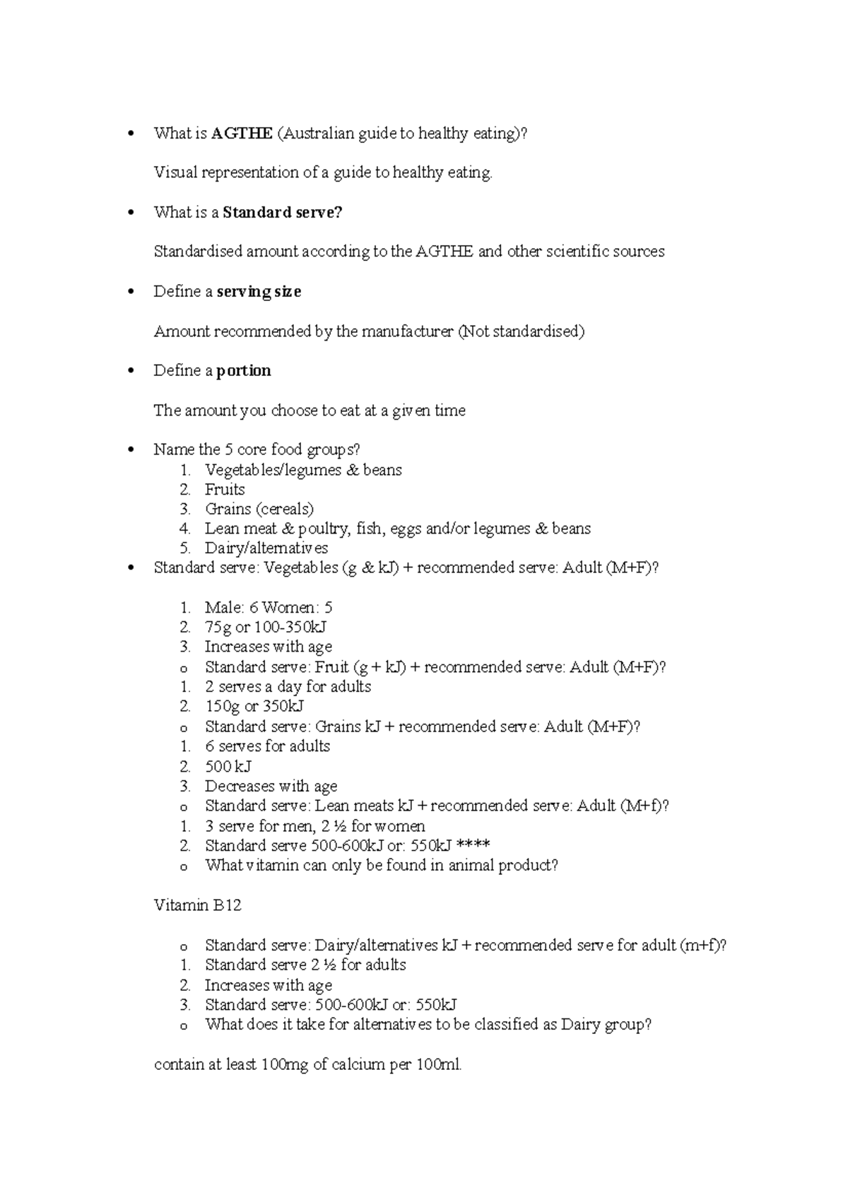 HPC1000 - Introduction to Nutrition (Unit Summary) - What is AGTHE ...