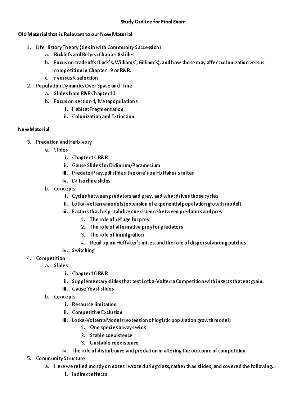 Final Study Outline - Study Outline for Final Exam Old Material that is ...