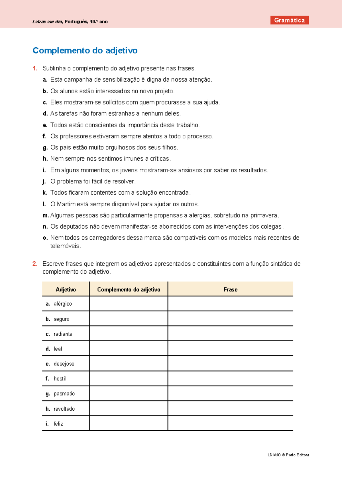 Ldia10 ficha gramatica complemento adjetivo - Letras em dia, Português ...