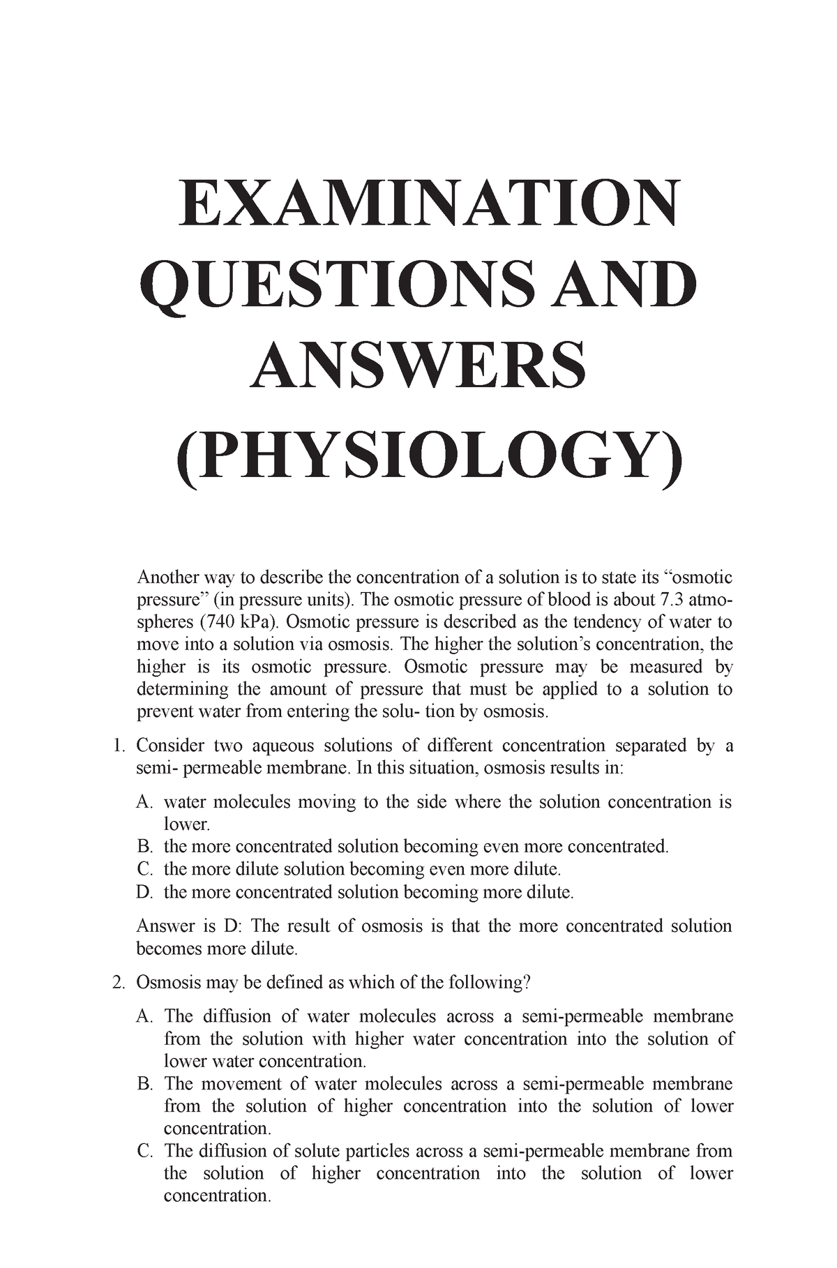 Physiology Examination Answers - EXAMINATION QUESTIONS AND ANSWERS ...