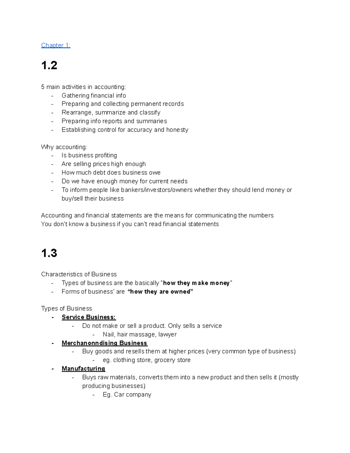 Accounting Notes (BAF3M) - Chapter 1: 1. 5 main activities in ...