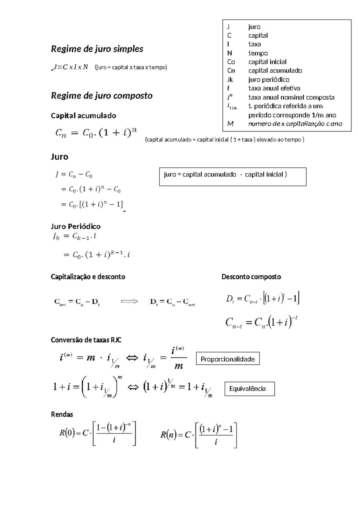 Codex Formulas editado - Regime de juro simples J=C x I x N (juro ...