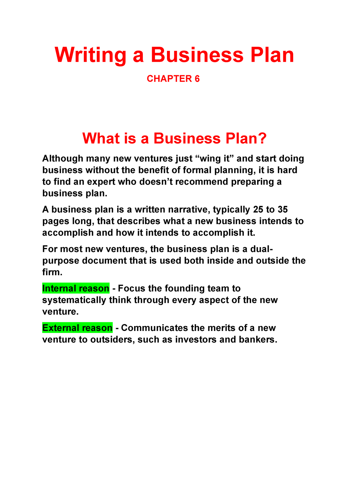 business plan chapter 1 to 6