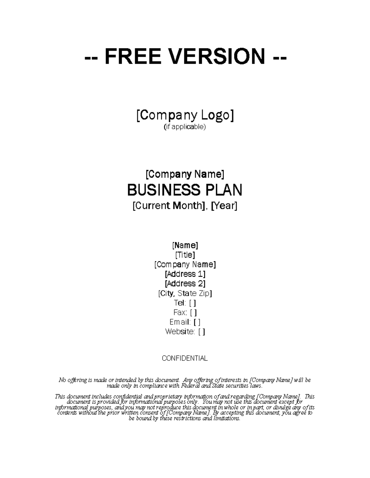 Free Version of Growthink Business Plan Template - FREE VERSION ...