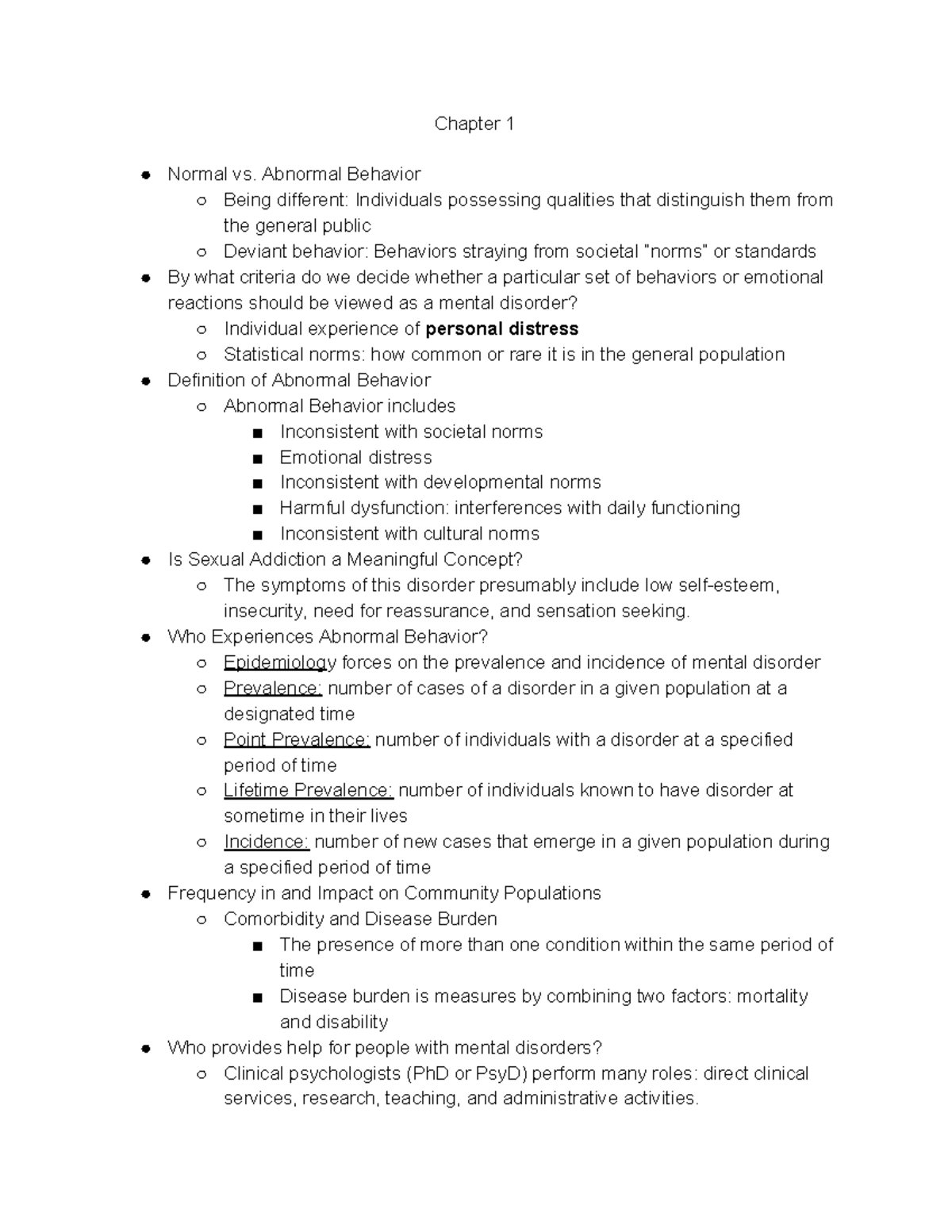Chapter 1 - Lecture notes 1,2 - Chapter 1 Normal vs. Abnormal Behavior ...