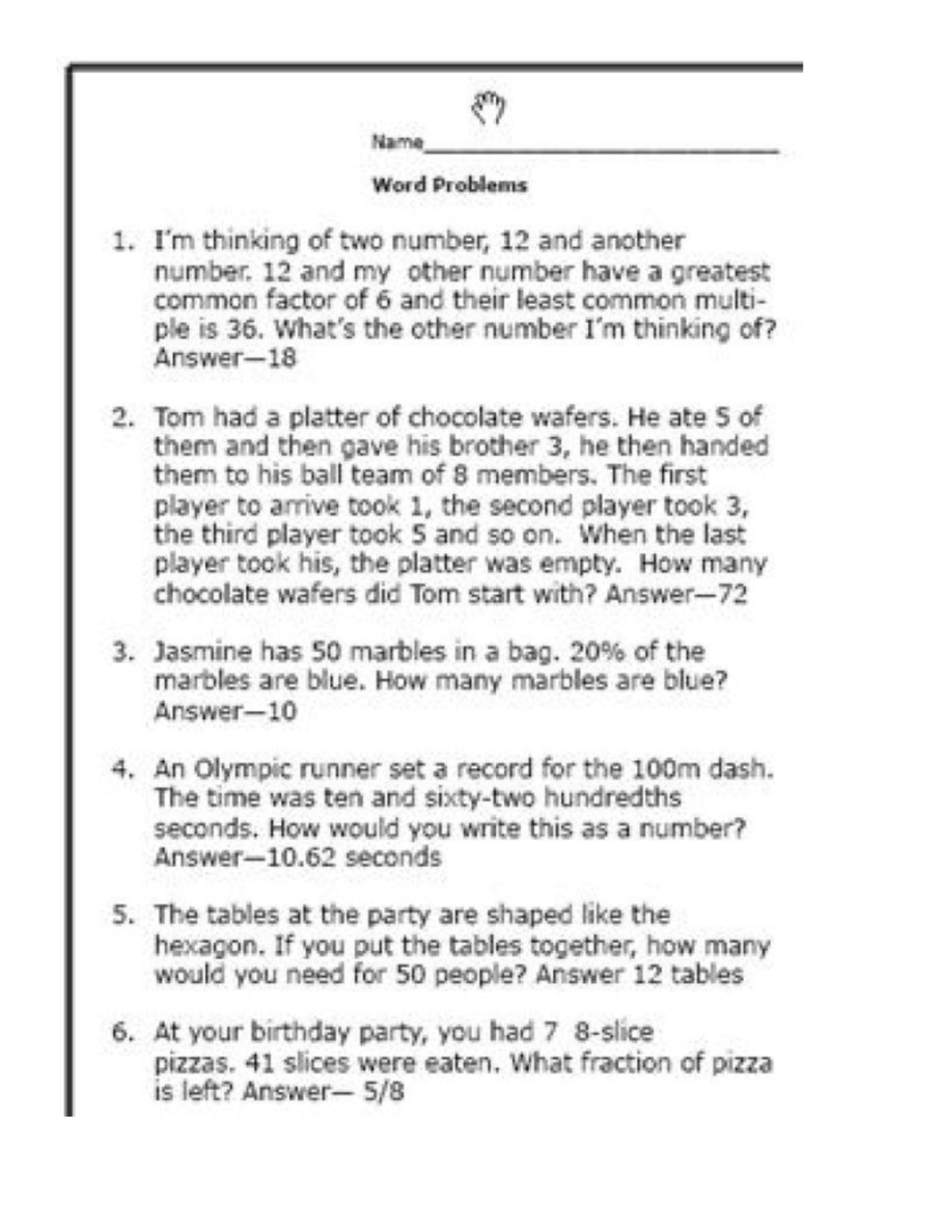 Grade 6 Word Problem Worksheets - AB English Language - Studocu