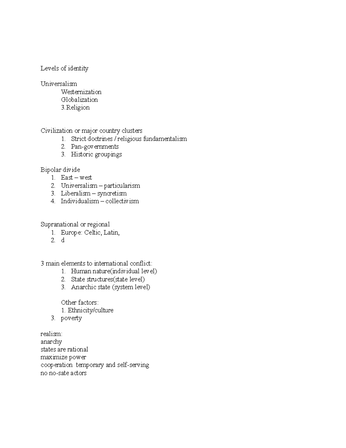 1051 class note - week 1 to week 8 note - Levels of identity ...