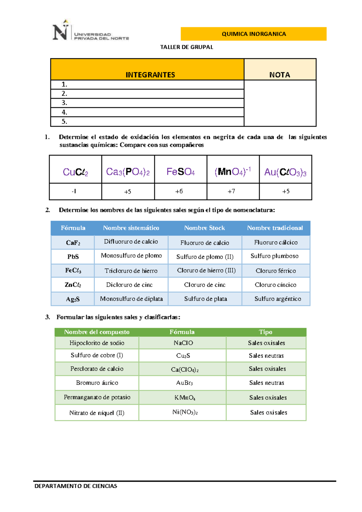 S06 Taller Grupal - Química Inorgánica - QUIMICA INORGANICA ...