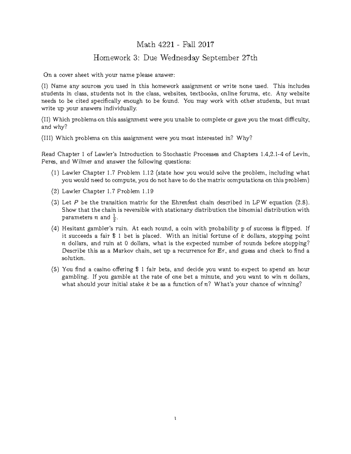 HW3 - Homework 3, questions only. - Math 4221 Fall 2017 Homework 3: Due ...