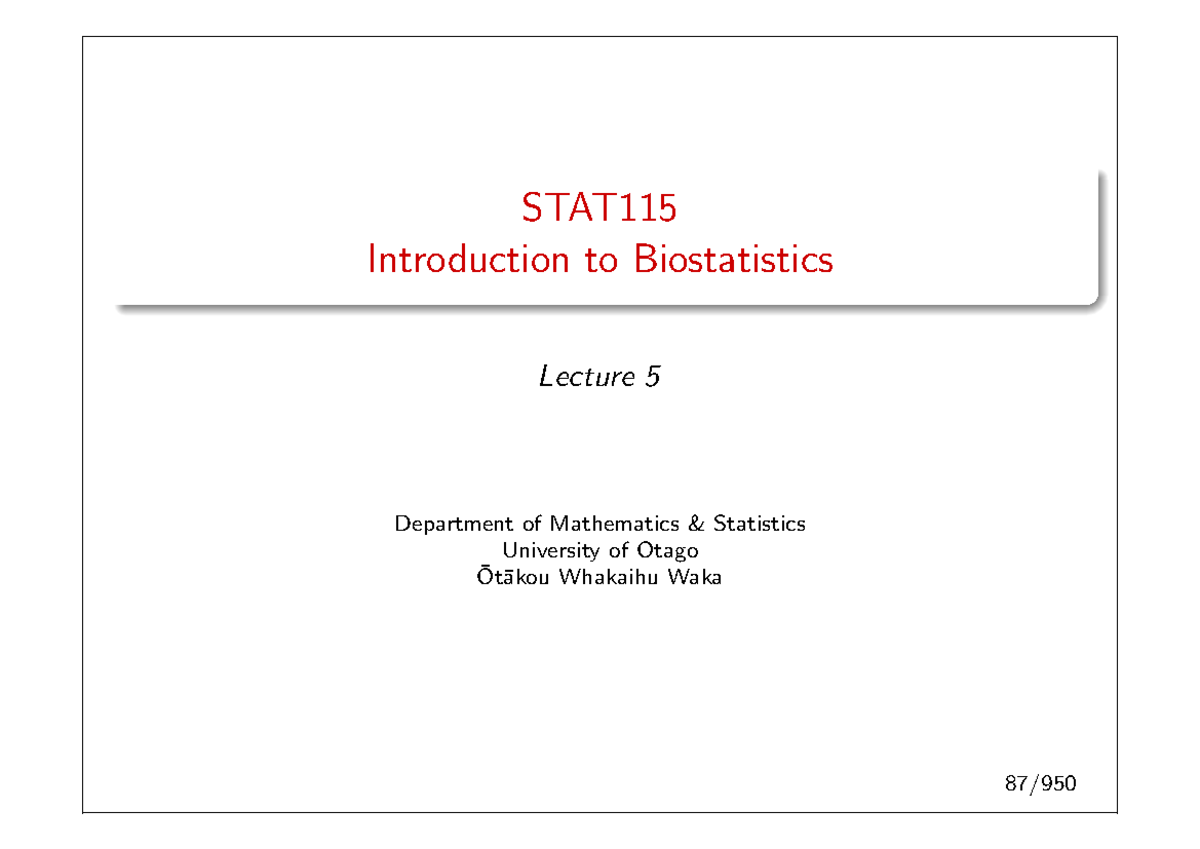 L5 - lecture slides - STAT Introduction to Biostatistics Lecture 5 ...