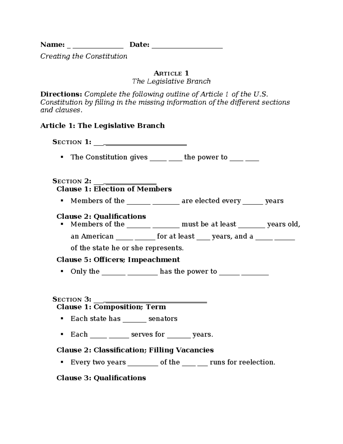 Article 1 Questions Only Name _ _______________ Date