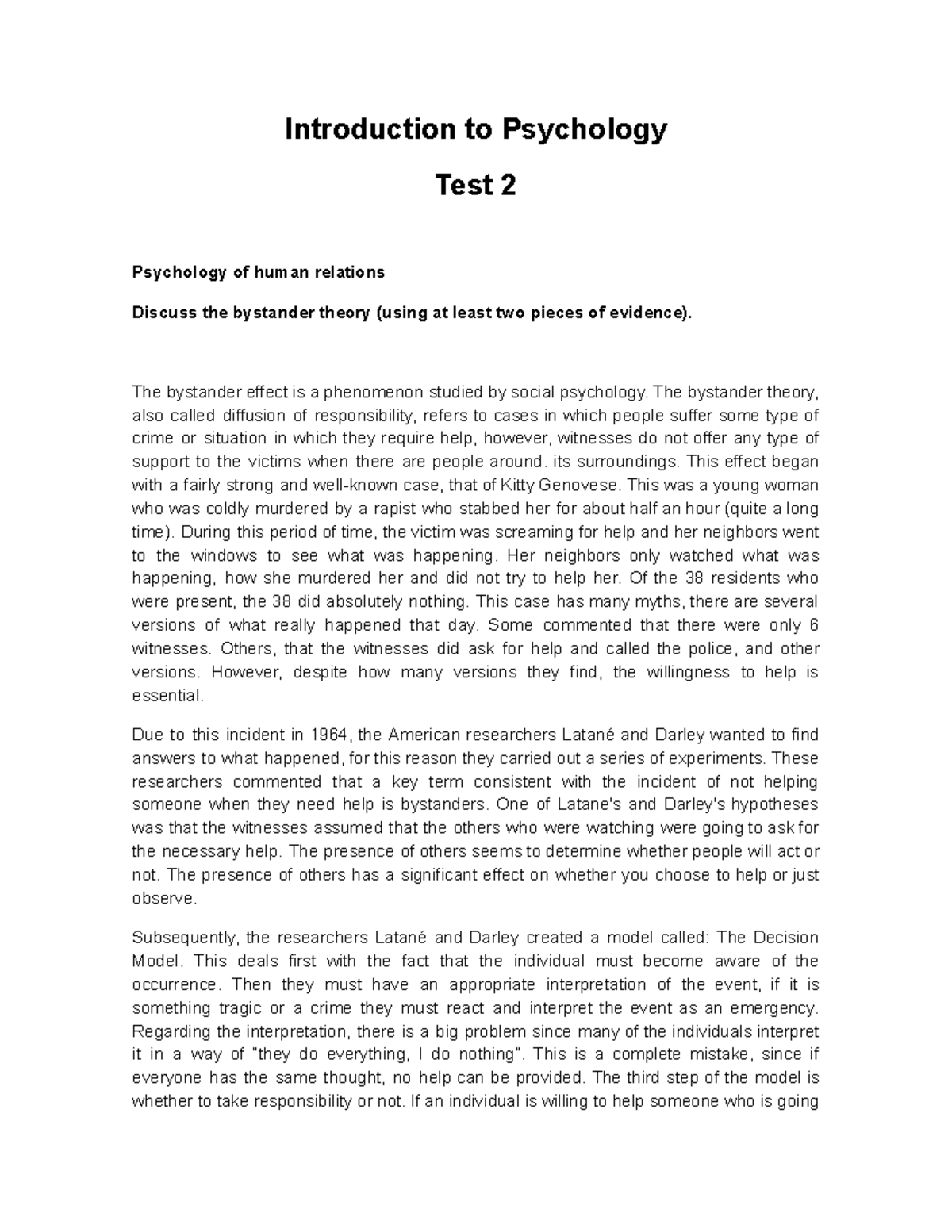 Introduction to Psychology Test 2 Introduction to Psychology Test 2