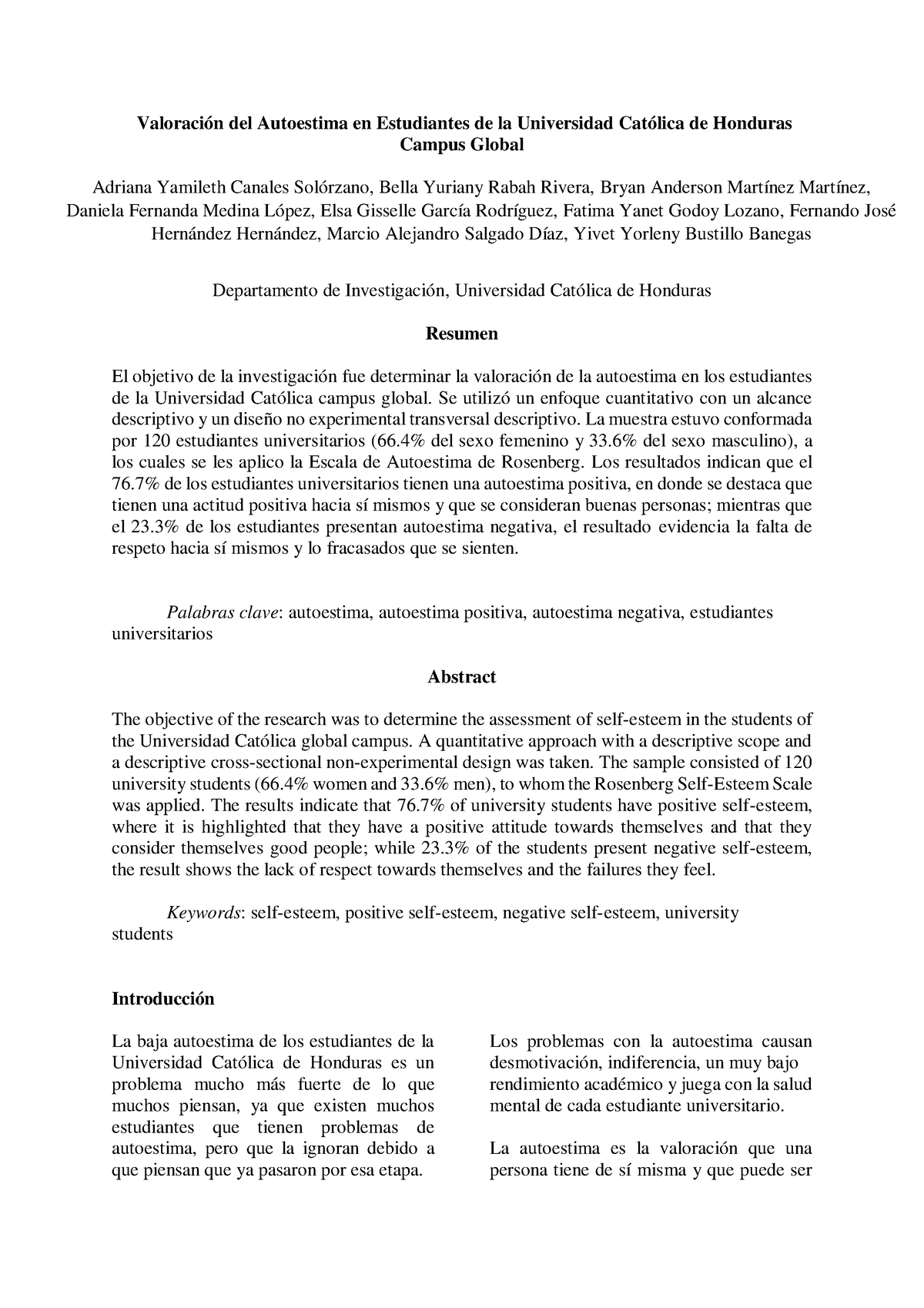 Esquema Del Art Ã Culo De Investigaci Ã³n - Valoración Del Autoestima ...