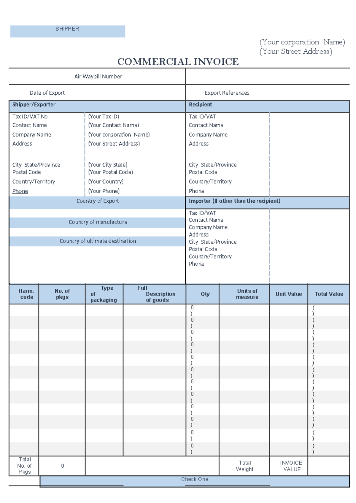 Commercial-invoice - Invoice - SHIPPER (Your corporation Name) (Your ...