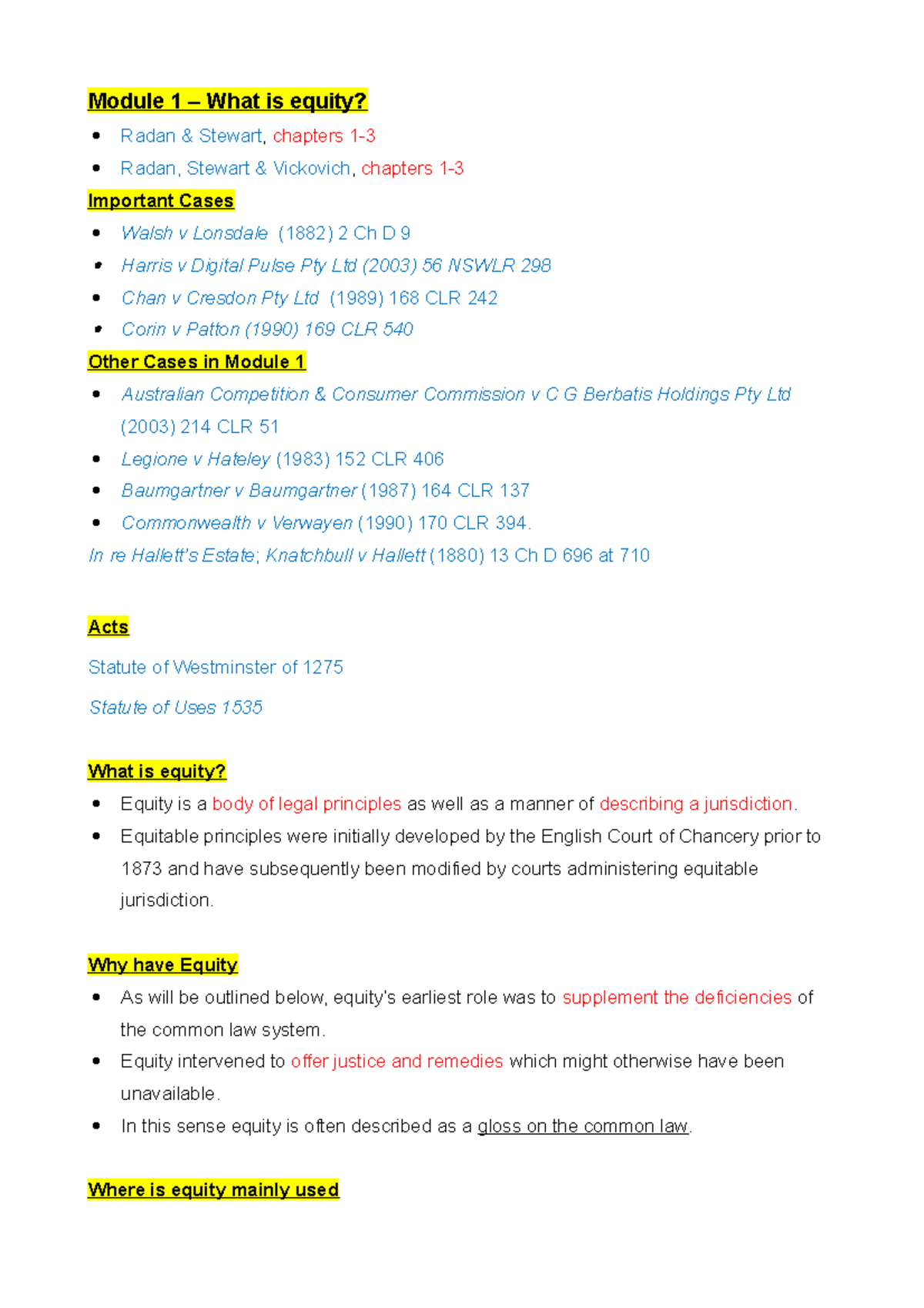 Equity Notes - LAW2212 - USQ - Studocu