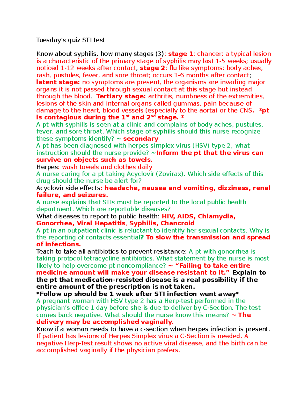 Sexually Transmitted Disease Quiz Term 3 Tuesday’s quiz STI test Know