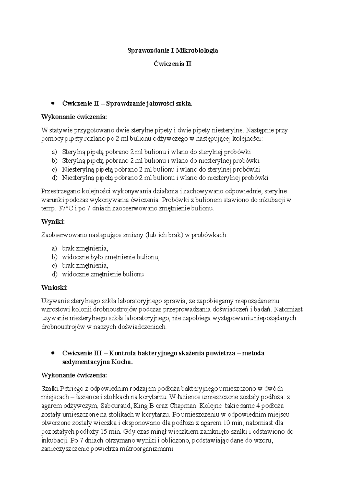 Sprawozdanie mikrobiologia ćwieczenia II badanie czystości powietrza