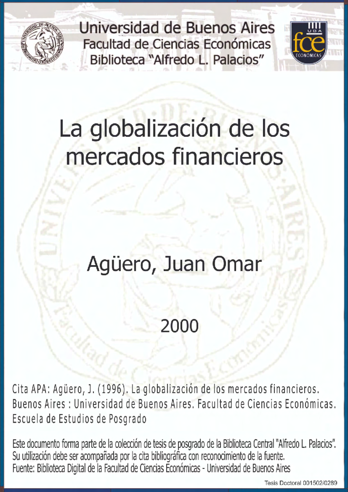 U1 LA Globalizacion DE LOS Mercados Financieros - Aguero JO ...