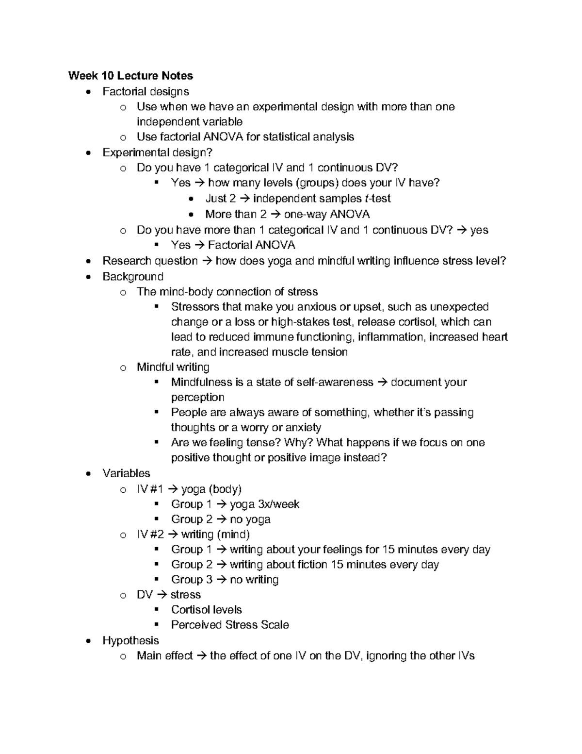 Week 10 Lecture Notes - Week 10 Lecture Notes - Factorial designs o Use ...