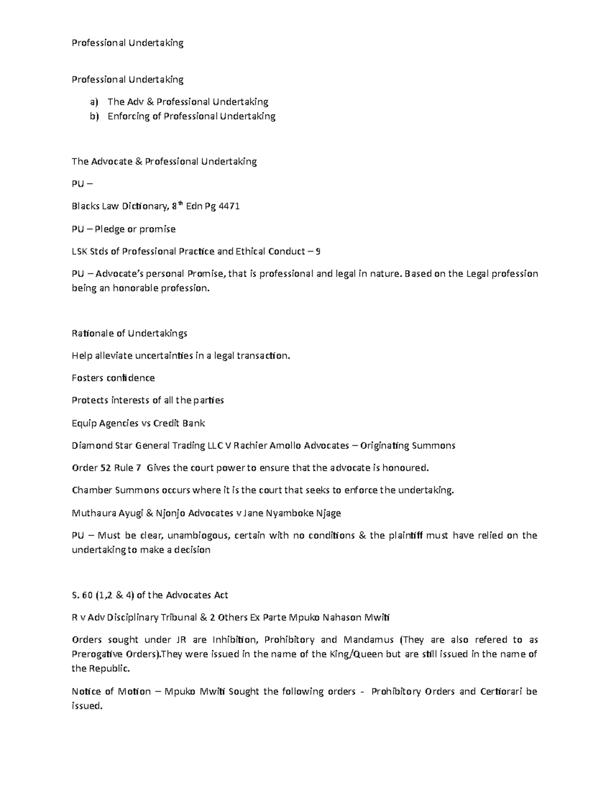 Professional Undertaking Profesional Ethics Professional Undertaking