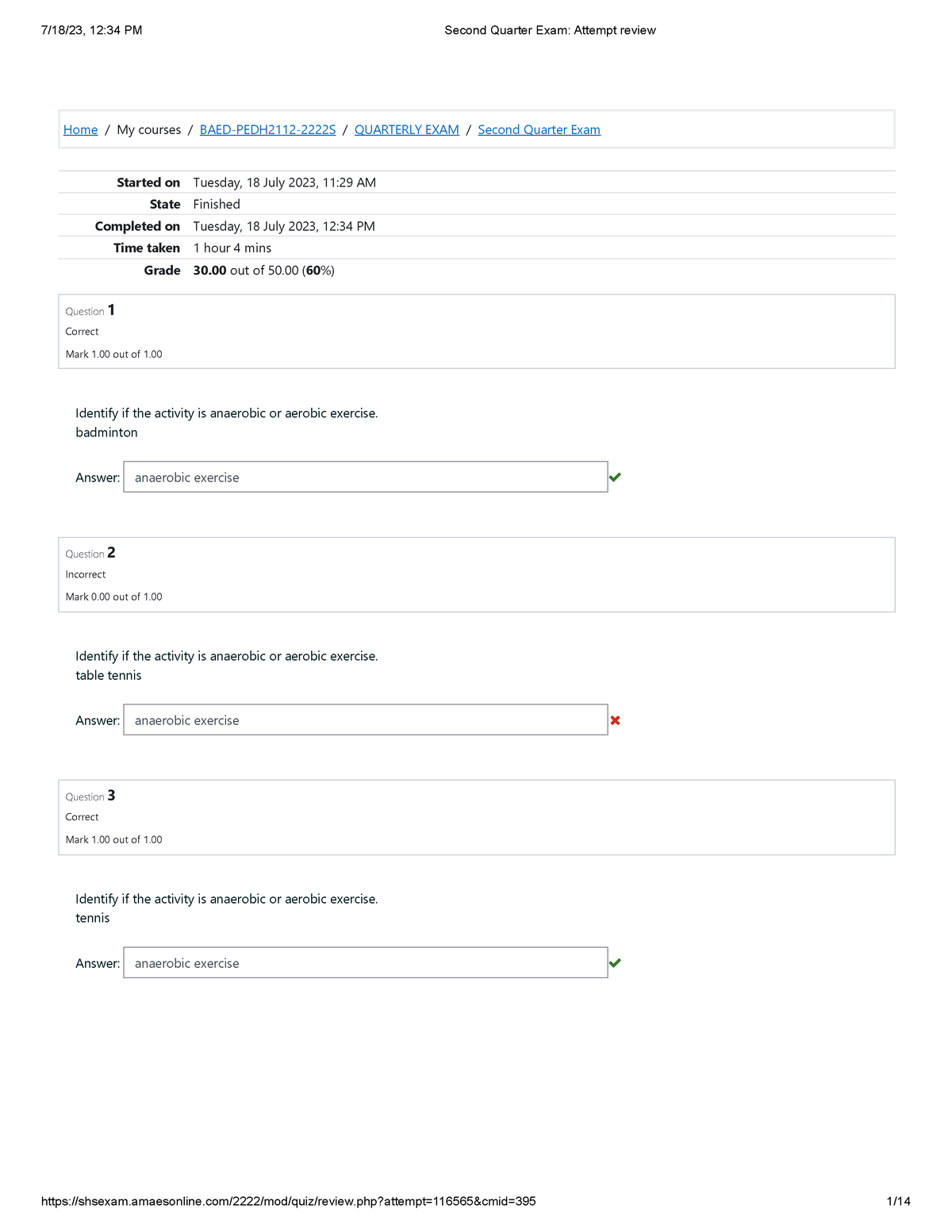 Second Quarter Exam Pedh - Home / My Courses / BAED-PEDH2112-2222S ...